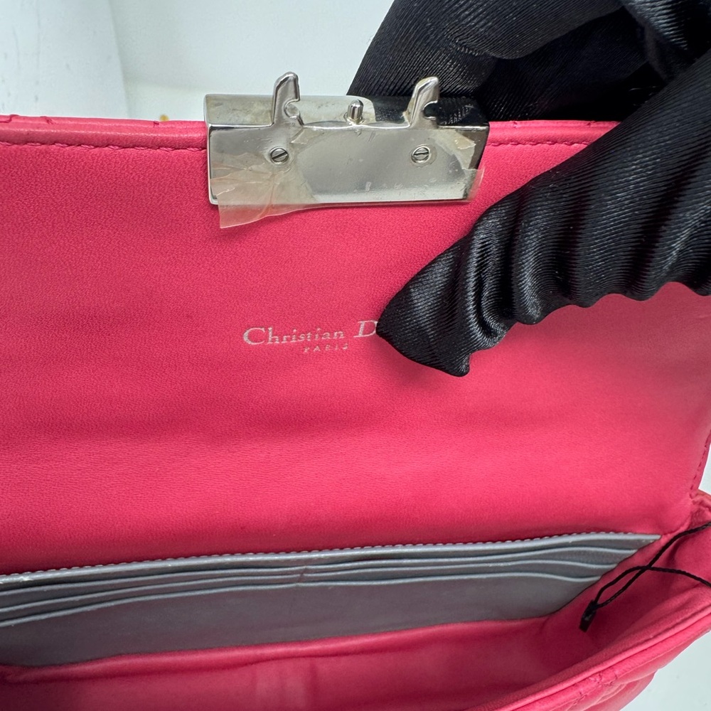 💯Authentic CHRISTIAN DIOR Pink Miss Dior Cannage Lambskin Flap Crossbody Bag - Picture 10 of 12